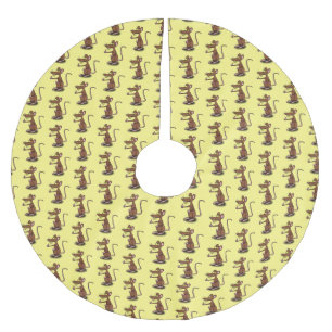Cute brown rat thumbs up cartoon brushed polyester tree skirt