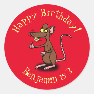 Cute brown rat thumbs up cartoon classic round sticker