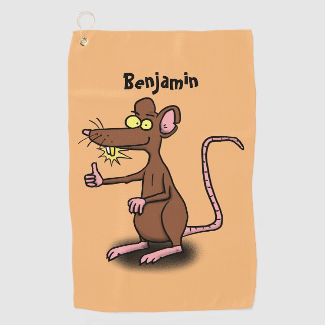 Cute brown rat thumbs up cartoon golf towel (Front)