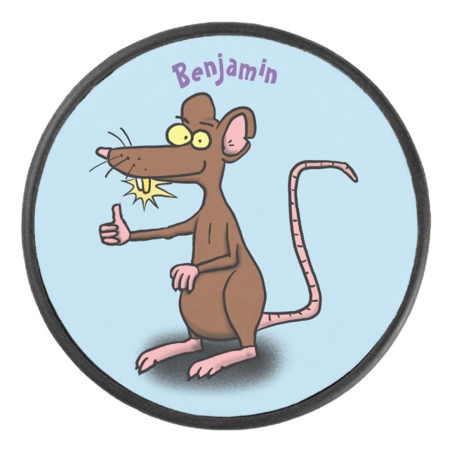 Cute brown rat thumbs up cartoon hockey puck (Front)