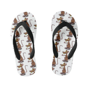 Cute brown rat thumbs up cartoon kid's flip flops