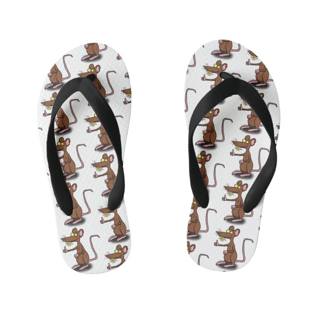 Cute brown rat thumbs up cartoon kid's flip flops (Footbed)