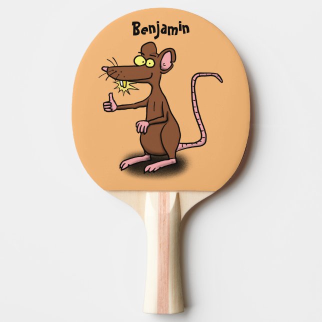 Cute brown rat thumbs up cartoon ping pong paddle (Front)
