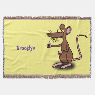 Cute brown rat thumbs up cartoon throw blanket