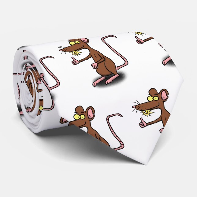 Cute brown rat thumbs up cartoon tie (Rolled)