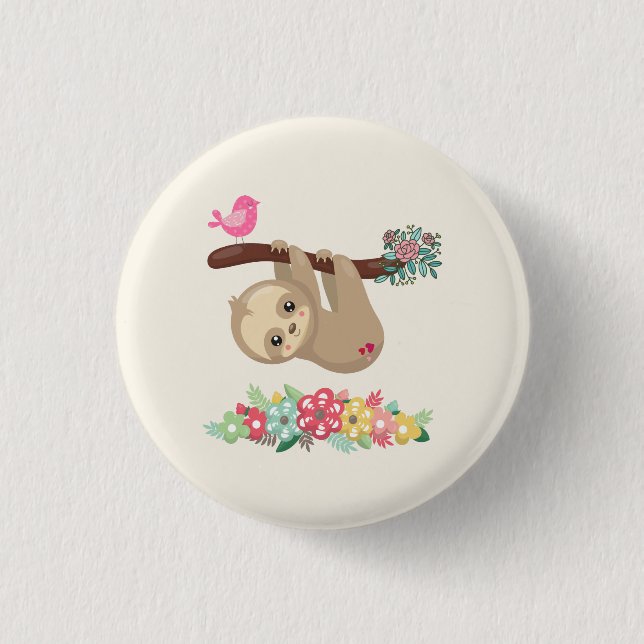 Cute Brown Sloth Hanging Upside down 1 Inch Round Button (Front)