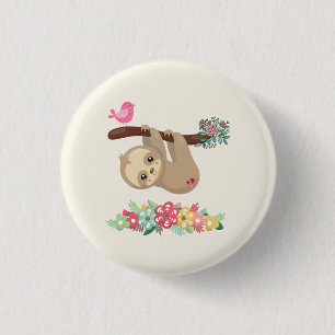 Cute Brown Sloth Hanging Upside down 1 Inch Round Button