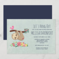 Cute Brown Sloth Hanging Upside Down Baby Shower
