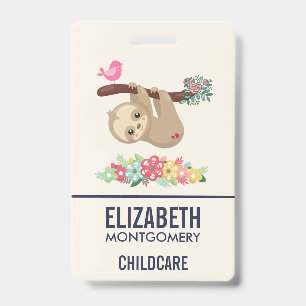 Cute Brown Sloth Hanging Upside down Badge
