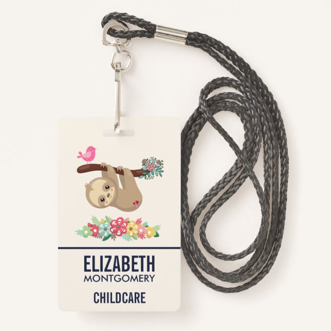 Cute Brown Sloth Hanging Upside down Badge (Front with Lanyard)