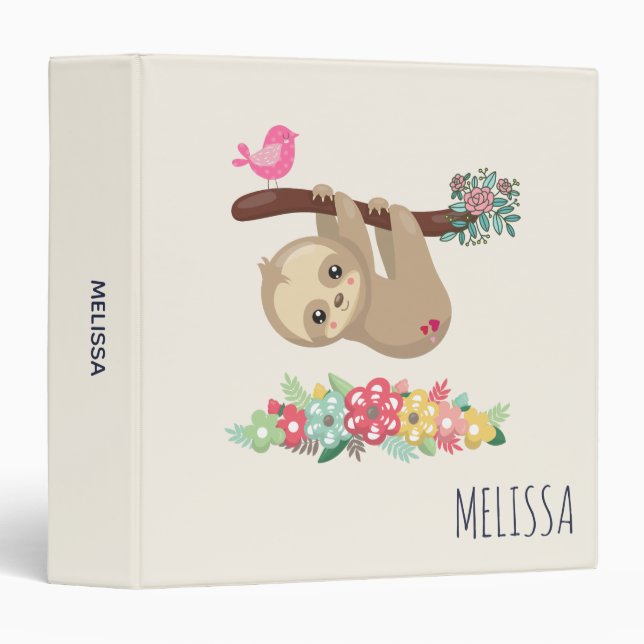 Cute Brown Sloth Hanging Upside down Binder (Front/Spine)