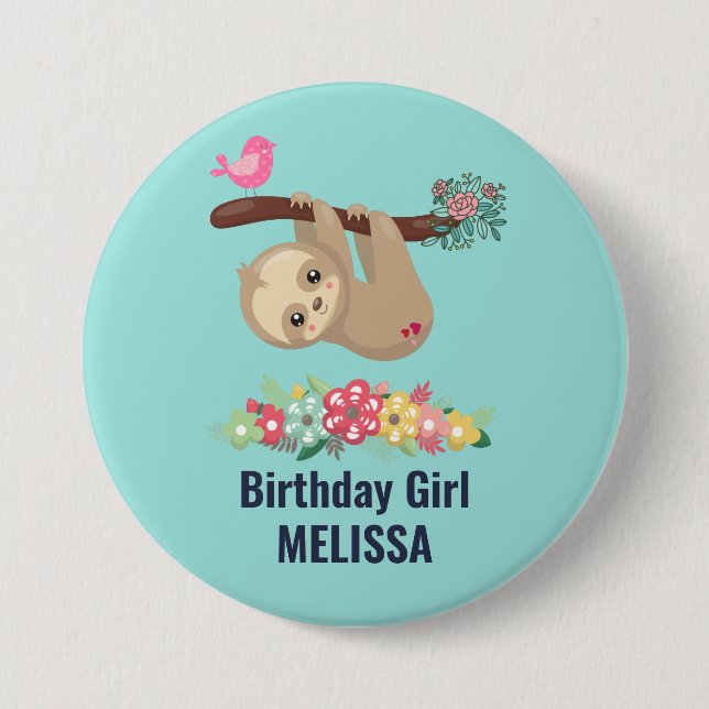 Cute Brown Sloth Hanging Upside down Birthday 3 Inch Round Button (Front)