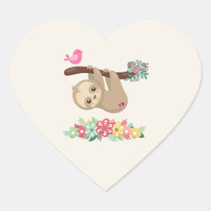 Cute Brown Sloth Hanging Upside down Funny Heart Sticker