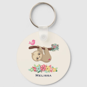 Cute Brown Sloth Hanging Upside down Keychain