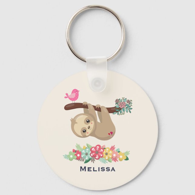 Cute Brown Sloth Hanging Upside down Keychain (Front)