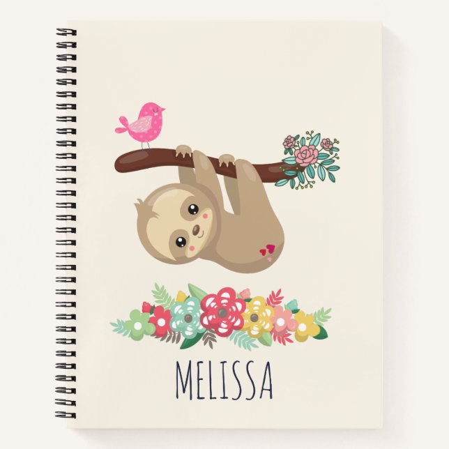 Cute Brown Sloth Hanging Upside down Notebook (Front)
