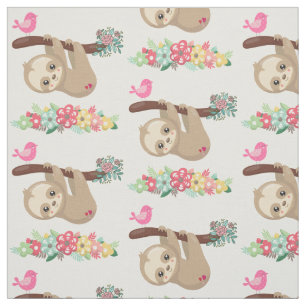 Cute Brown Sloth Hanging Upside down Pattern Fabric