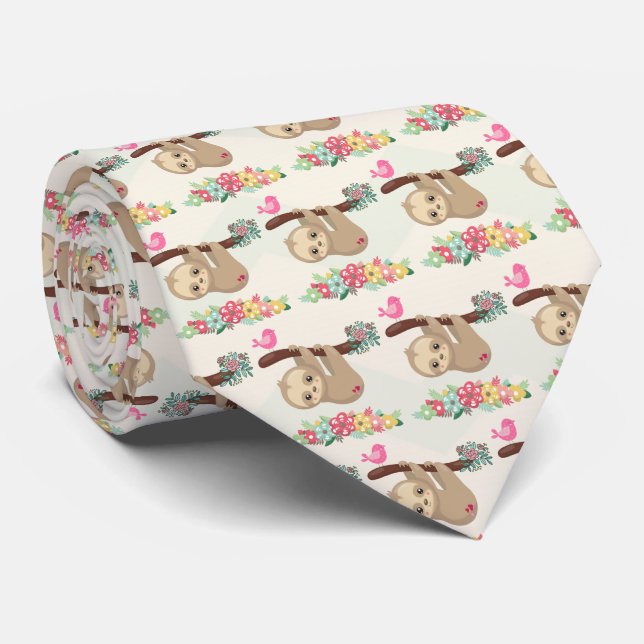 Cute Brown Sloth Hanging Upside down Pattern Tie (Rolled)