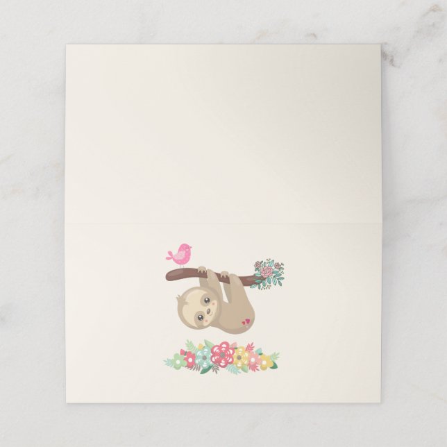 Cute Brown Sloth Hanging Upside down Place Card (Outside Unfolded)