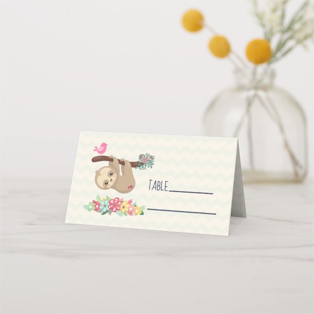 Cute Brown Sloth Hanging Upside down Place Card (Front)