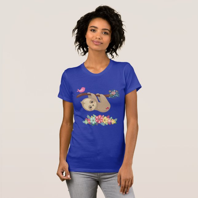 Cute Brown Sloth Hanging Upside down T-Shirt (Front Full)