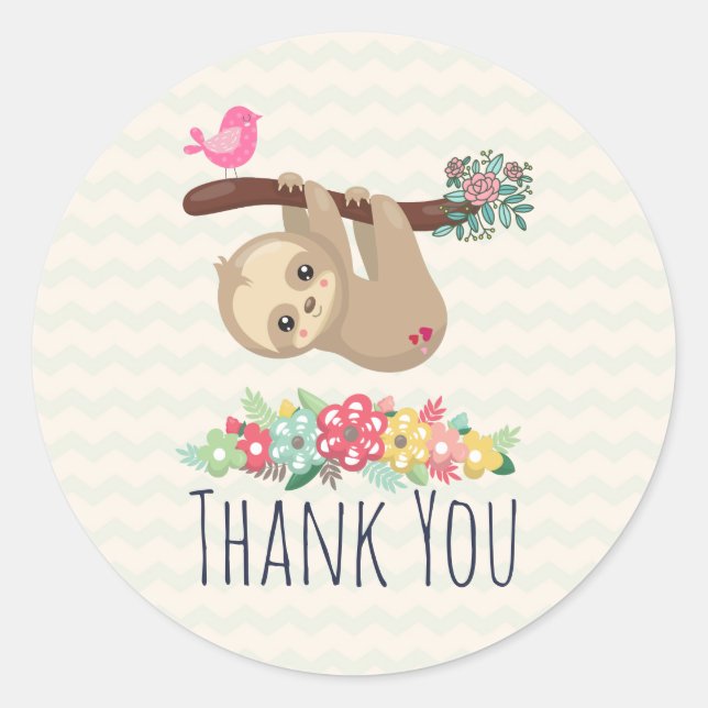 Cute Brown Sloth Hanging Upside down Thank You Classic Round Sticker (Front)