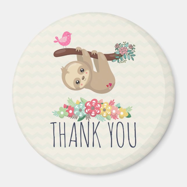 Cute Brown Sloth Hanging Upside down Thank You Magnet (Front)