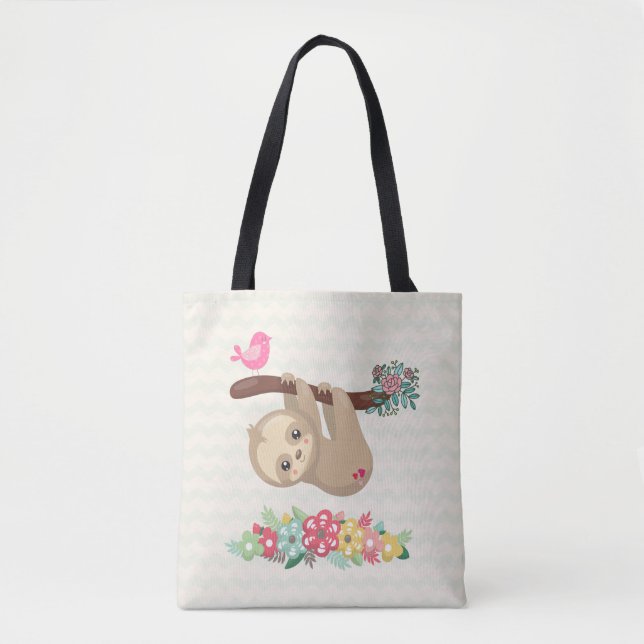 Cute Brown Sloth Hanging Upside down Tote Bag (Front)