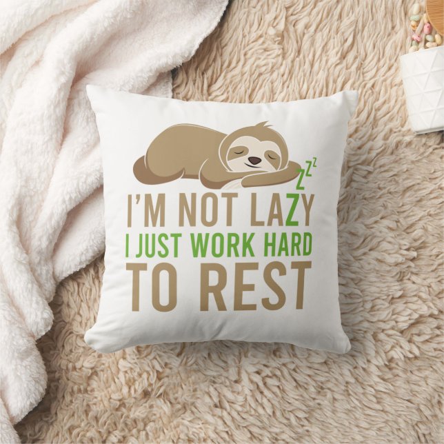 Cute Brown Sloth I'm Not Lazy Throw Pillow (Blanket)
