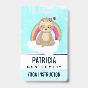 Cute Brown Sloth, Meditating on a Cloud Badge