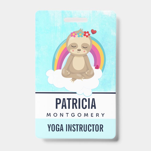 Cute Brown Sloth, Meditating on a Cloud Badge (Front)