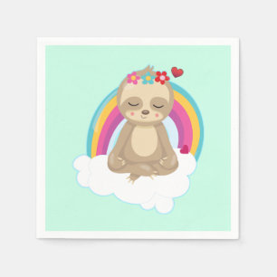 Cute Brown Sloth Meditating on a Cloud Napkin