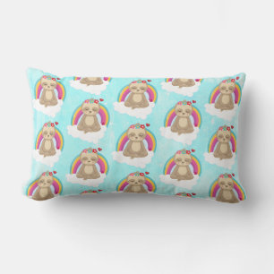 Cute Brown Sloth, Meditating on a Cloud Pattern Lumbar Pillow
