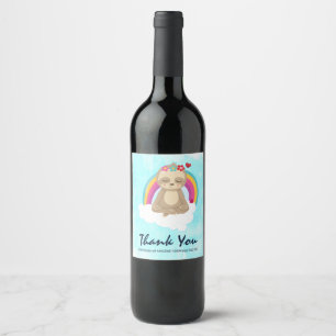 Cute Brown Sloth, Meditating on a Cloud Thank You Wine Label