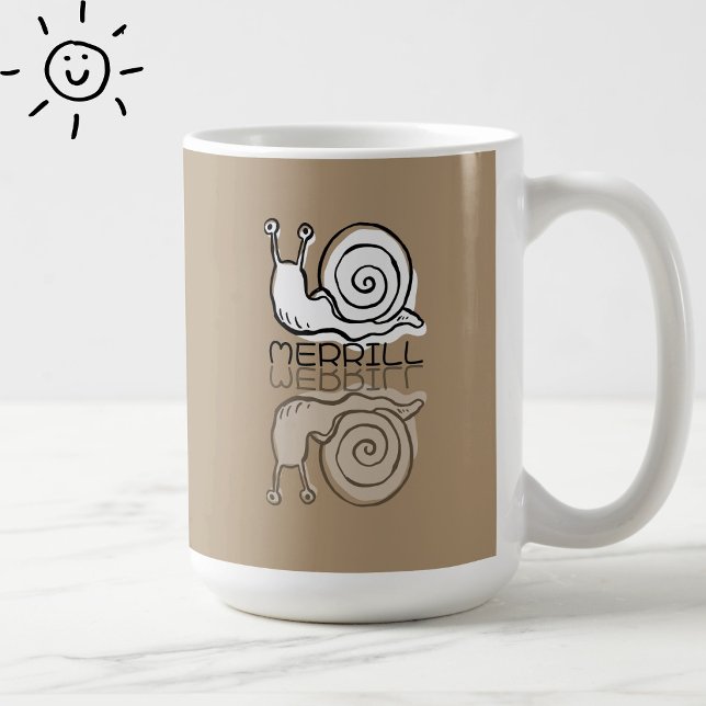 Cute Brown Snail Reflection Doodle Custom Name Coffee Mug (Creator Uploaded)