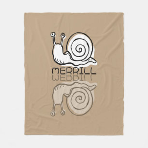 Cute Brown Snail Reflection Doodle Custom Name Fleece Blanket