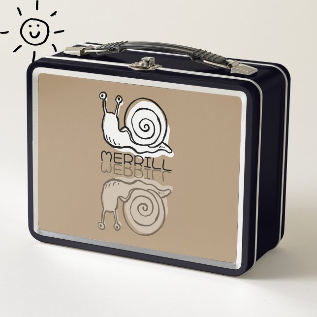 Cute Brown Snail Reflection Doodle Custom Name  Metal Lunch Box (Creator Uploaded)