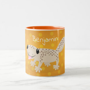 Cute brown spotted gecko cartoon illustration Two-Tone coffee mug