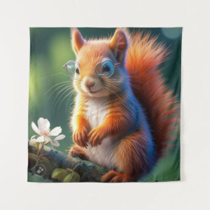 Cute Brown Squirrel Sitting On Green Grass  Tapestry