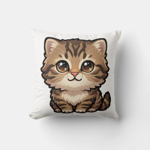 Cute Brown Tabby Kitten Throw Pillow