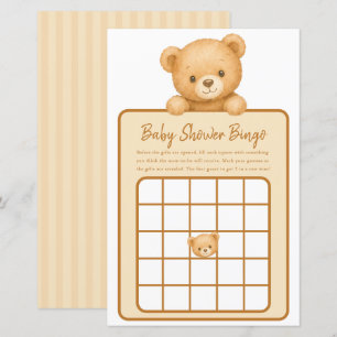 Cute Brown Teddy Bear Baby Shower Bingo Game