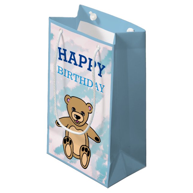 Cute Brown Teddy Bear Birthday Small Gift Bag (Front Angled)