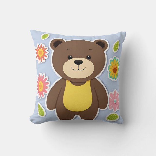 Cute Brown Teddy Bear Cartoon Throw Pillow (Front)