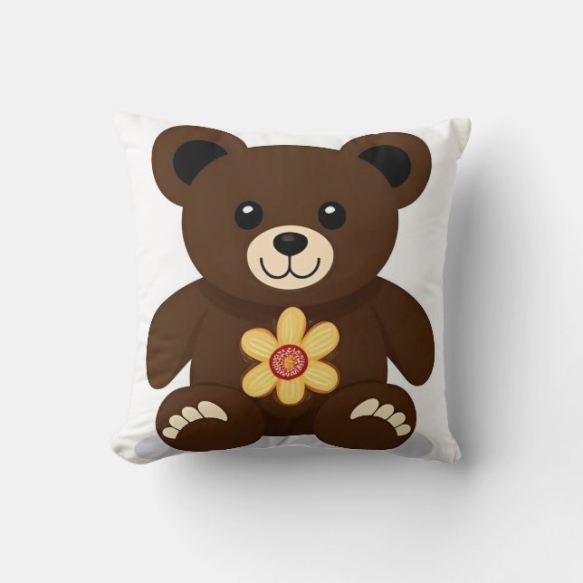 Cute Brown Teddy Bear Cartoon Throw Pillow (Front)