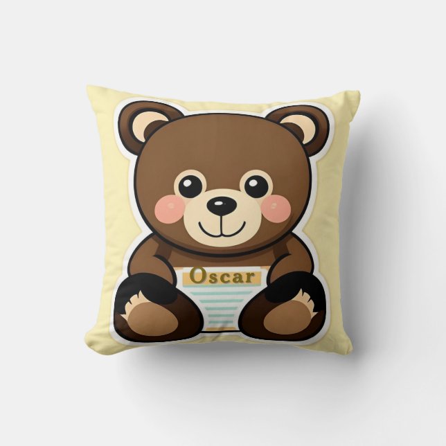 Cute Brown Teddy Bear Cartoon Throw Pillow (Front)
