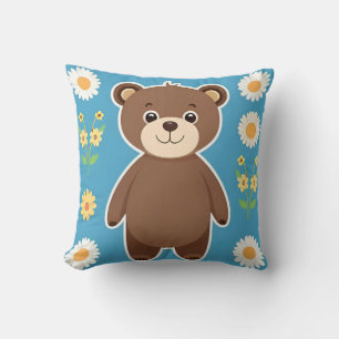 Cute Brown Teddy Bear Cartoon Throw Pillow
