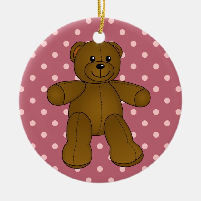 Cute brown teddy bear ceramic ornament (Front)