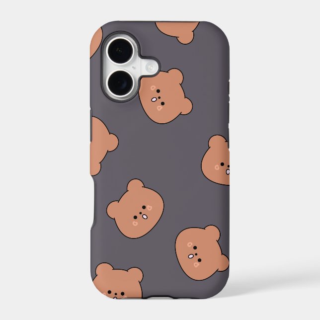 Cute Brown Teddy Bear Face Pattern Dark Blue (Back)