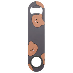 Cute Brown Teddy Bear Face Pattern Dark Blue Bar Key