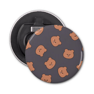 Cute Brown Teddy Bear Face Pattern Dark Blue Bottle Opener